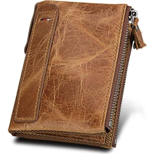 KEVIN YUN fashion vintage RFID genuine leather men wallets double zipper large capacity male card holder leather purse wallet