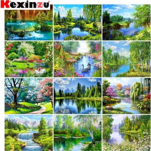 Kexinzu 5D Diamond Embroidery Needlework Kit "Tree beautiful landscape" Diy Diamond Painting Cross Stitch Home Decoration Gift