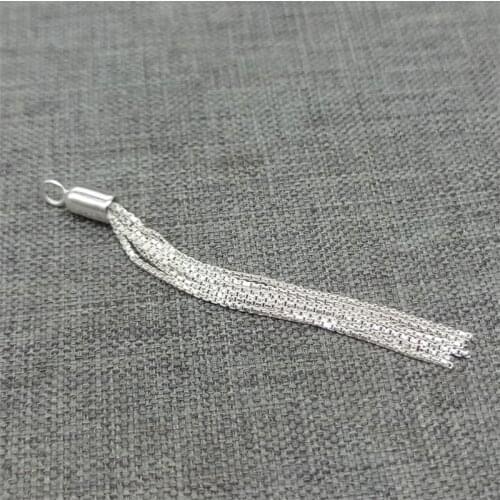 2 Pieces of 925 Sterling Silver Small Long Box Chain Tassel Charms 49mm