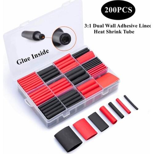200 PCS Heat Shrink Tubing Kit-3:1 Dual Wall Tube Adhesive Lined Marine Shrink Tube Electronic Polyolefin Wire Cable Sleeve