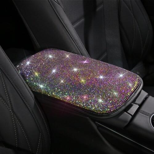 Colorful Crystal Car Armrest Cover Auto Center Console Cushion Pad Bling Rhinestone Car Interior Accessories for Women