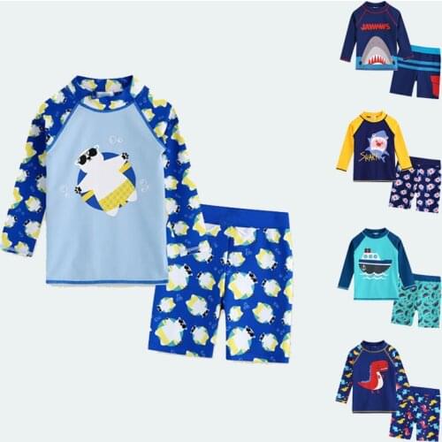 Baby Boy Swimsuit With Long Sleeve Kid Swimming Trunks Swimwear Top Child 2-Piece Bathing Suit Holiday Beachwear 3 4 5 6 7 8 Yrs