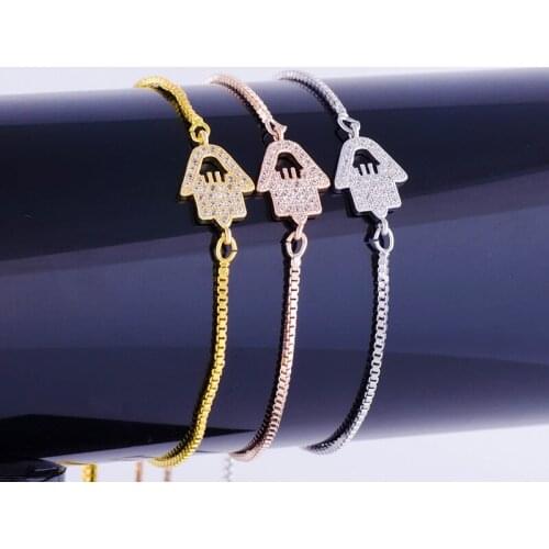 Lovely Zircon Crystal Palm Hamsa Friendship Bracelets Handmade Copper Micro Pave Square Chain Bracelets & Bangles Bijoux Pulsera