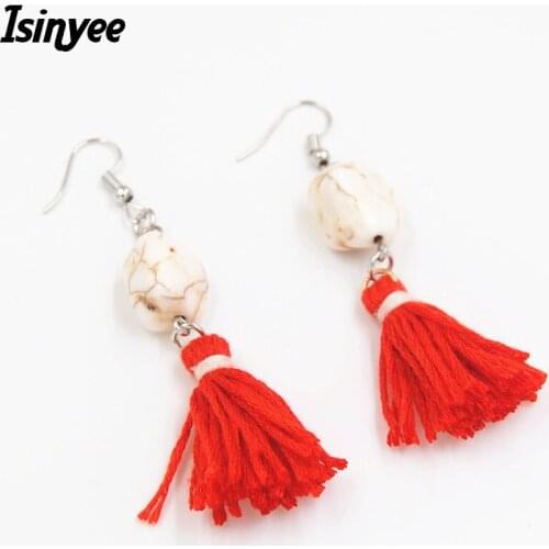ISINYEE Bohe Fashion Silk Rope Tassel Earrings For Women Bohemian Natural Stone Jewelry Ethnic Ear Handmade Girlfriend Gifts