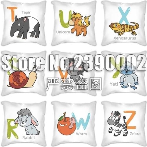 Cartoon Animals Letter Alphabet Decorative Cushion Cover Polyester Throw Pillowcase 45*45CM Sofa Home Decorative PillowCover