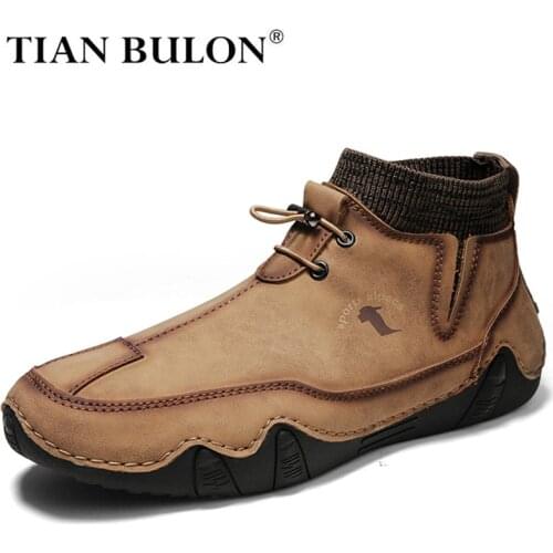 Round Toe Men Ankle Boots Leather Winter Plush Western Men Boots Warm Fur Snow Boots Male Sneakers Casual Shoes Plus Size 38-46