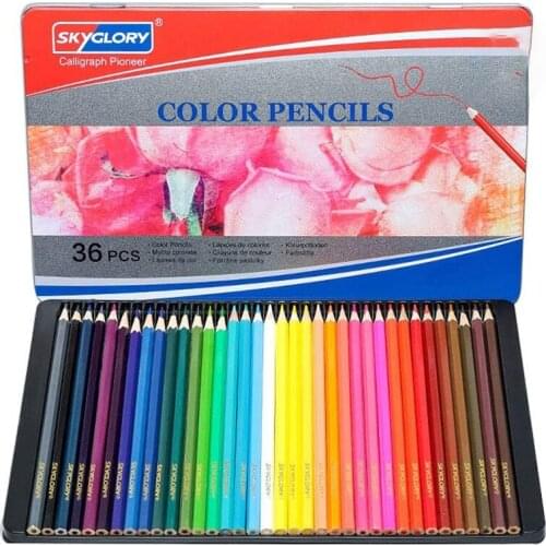 PPYY-SKYGLORY 36 Colored Pencils Set Pre-Sharpened Oil Color Pencils with Metal Storage Case Art Supplies for Children