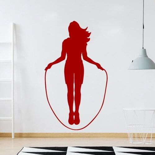 Jump Girl Wall Stickers School Gymnasium Classroom Window Wall Decorative Rope Gym Sport Decoration Vinyl Art Wall Decal Z615