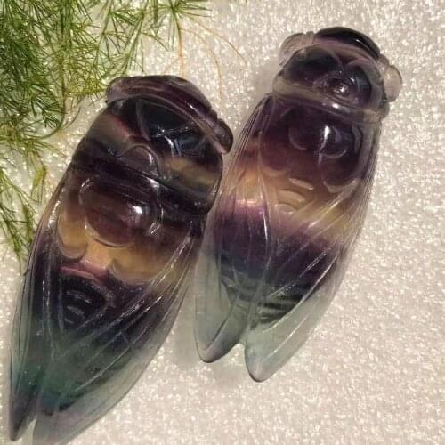 1PC 4-5cm natural fluorite mineral quartz, hand carved cicada shape, healing gem Its for gardens, aquariums, rooms