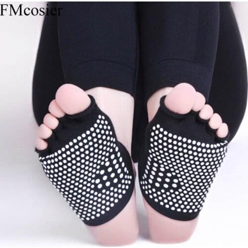 4 Pairs Spring Summer Half Toe Socks Peep Anti-Slip Pilates Grip Durable Open Half Five Fingers Solid Cotton