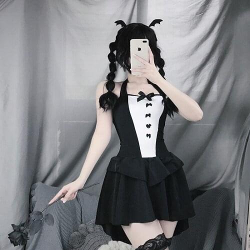 2021 New Lolita Sexy Maid Bowknot Cosplay Erotic Costumes Cute Black Dress And Thong Anime School Girl Gothic Outfit For Woman