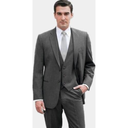 New Design dark grey mens suits wool blended groom terno masculino Men Wedding groomsman dress Suit (Jacket+Pants+vest)