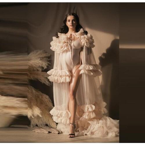 New Arrival Bridal Maternity Cloak Ruffled Long Length Women Tulle Maternity Dresses For Party Prom Tulle Gowns
