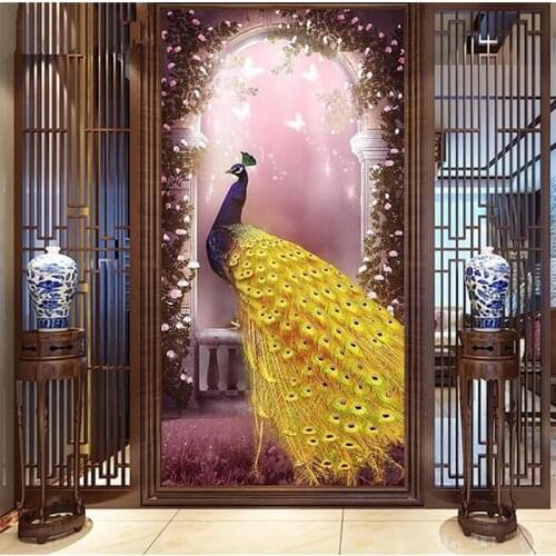 Customized 3D Large Photo Murals for Hallway Entranceway Door Living Room Bedroom Wall Decoration Painting 3D Peacock Wall paper