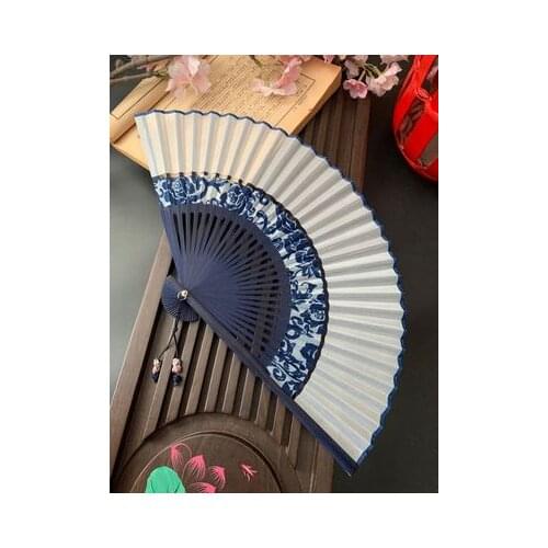 Personalized double-section fan folding fabric retro style wedding small folding fan portable