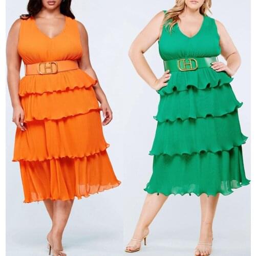 Pleated Women Dress Summer 2021 Sexy Plus Size 5xl Midi Dresses Robe Femme Vestiods High Waist Dress RH98