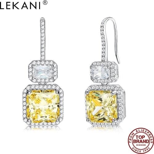 LEKANI Luxury Drop Earring For Women Inlay Twinkle Big Yellow Cubic Zirconia Earrings Show You Unique Charm Fashion Jewelry