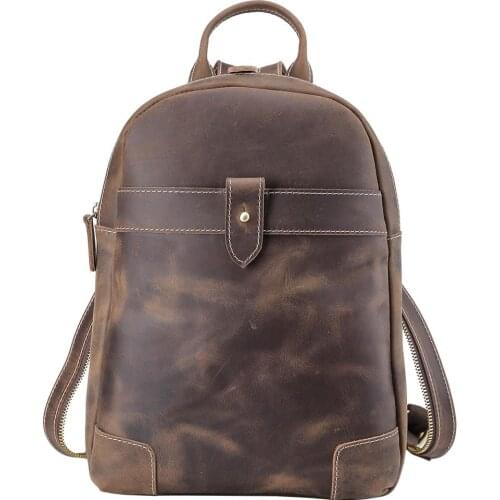 Tiding Small Genuine Leather Backpack Shoulder Bag Ladies Retro Cowhide Crossbody Bag For iPad Boy Travel Daypack Rucksack Brown