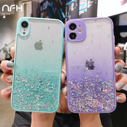 For iPhone 12 Pro Luxury Glitter Gradient Clean Case For iPhone 11 Pro X XR XS Max SE 2 7 8 Plus Silicone Shockproof Phone Cover