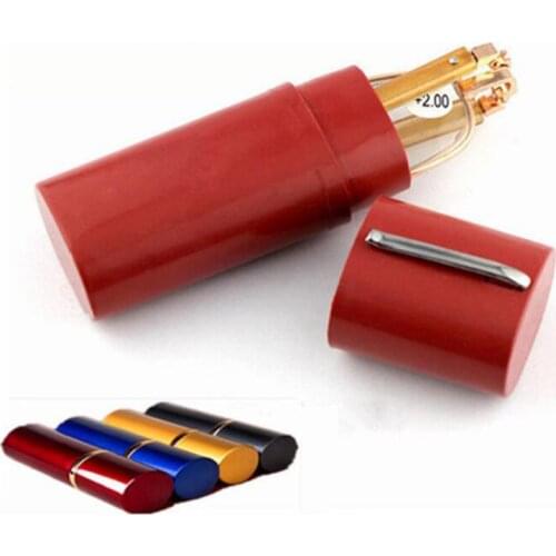 Folding Reading Glasses Pencil Case Portable Metal Frame Eyeglasses Women Men Pen Holder Hyperopia Old Light Glasses