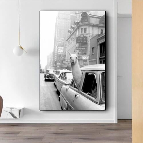 Modern Art Urban Alpaca Retro Wall Art Posters and Funny Animal Pictures Living Room Decoration Painting