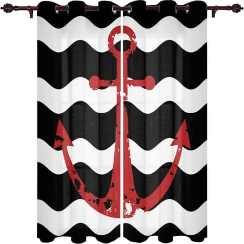 Modern Curtains Black Ripple Red Anchor Baby Room Bedroom Creative Window Curtains Kitchen Living Room Terrace Valance Curtains