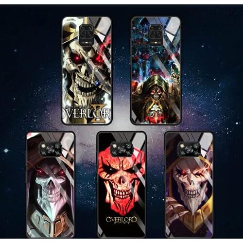 Glass Case for Xiaomi Redmi Note 9S 10 8 Pro 9 9C 9T Poco X3 NFC 11 10T Lite 5G Movil Luxury Smartphone Cover Anime OVERLORD
