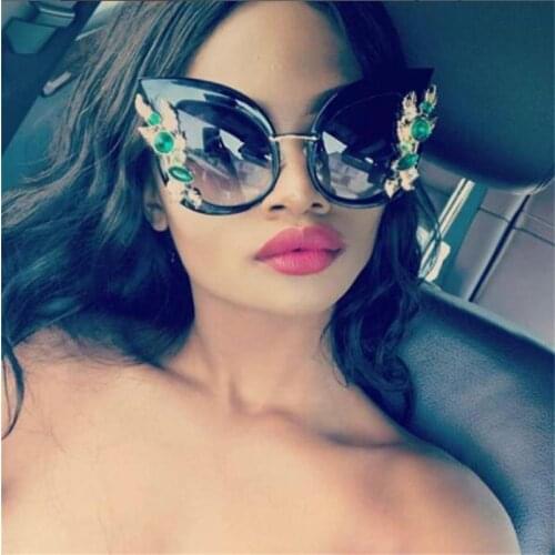 Rhinestone cat eye sunglasses women Vintage Brand Designer Clear Lens sunglasses luxury ladies glasses Fashion pink UV400
