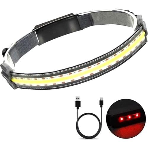 COB LED Headlamp Sensor Headlight with Built-in Battery Flashlight USB Rechargeable Head Lamp Torch 3 Lighting Modes Work Light