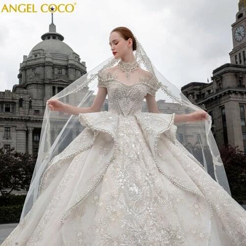 Gorgeous Dubai Arabic Luxury Sparkly wedding gowns bridal Sexy Bling Beaded Lace Applique Sweetheart Maternity Dresses Celebrity