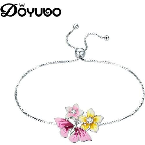 DOYUBO High Quality Colorful Enamel Flower Copper Bracelet Adjustable Size Flower Bangles Jewelry Fashion Accessories EC004