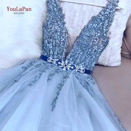YouLaPan S424 Royal Blue Bridal Belt Crystal Bride Sash Diamante Aplique Beading Wedding Belt Meringue diamond Rhinestone
