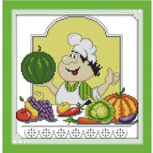 Humor chef Funny cook Kitchen decor Counted print DMC 14CT 11CT 18CT Cross Stitch Needlework kit Embroidering multi picture plus