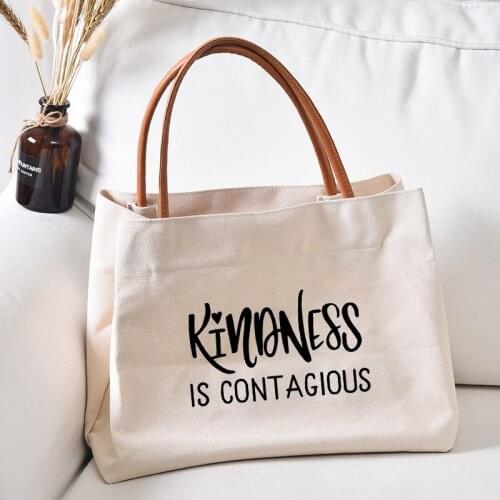 Women Lady Canvas Tote Bag Handbag Kindness is Contagious Work Bag Beach Bag Shopping Bag Dropshippi