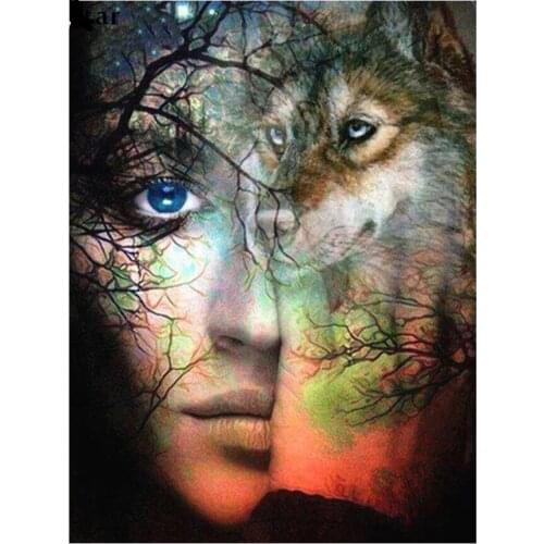 Wolf diamond painting full square woman girl diy rhinestone embroidery picture puzzle diamond art drawing wall sticker decor