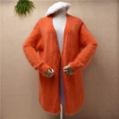 Female women autumn winter thick warm plush mink cashmere knitted long sleeves loose long cardigans mantle angora jacket coat