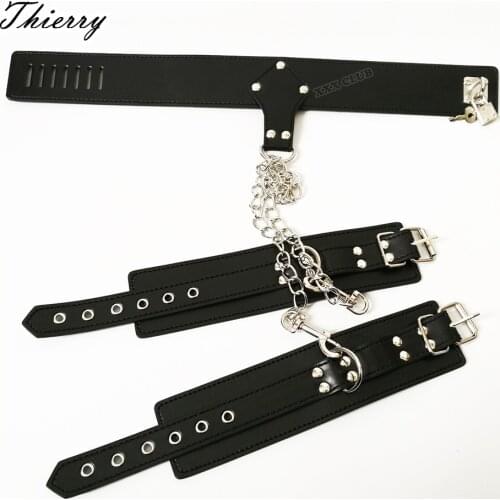 Thierry female handcuffs Collar Connecting Bondage Restraints Fetish neck wrist cuffs Sex Toys For adult sex tamed game roleplay