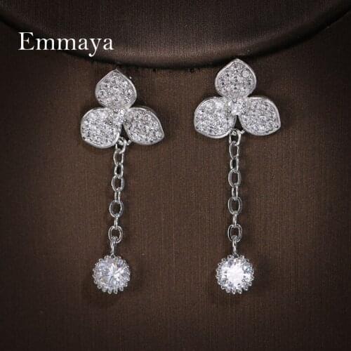 Emmaya New Arrival Charming Cute Leave Shape Earring For Female Nobel Cubic Zircon Jewelry Long Style Ornament Shiny Gift