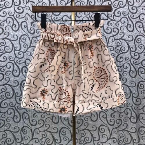 2021 Summer Fashion Shorts High Quality Women High Waist Vintage Prints Shorts Ladies Casual Zip Short Purple Pink Apricot Color