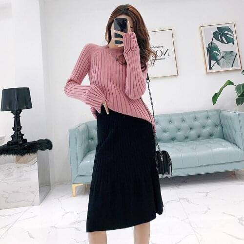 Womens suit sweater skirt two-piece female 2018 autumn and winter new knitted skirt temperament solid color wild clothes