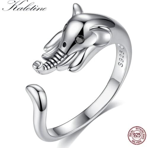 Kaletine 925 Sterling Silver Elephant Rings For Women CZ Eye Long Tail Adjustable Ring Anniversary Jewelry Wholesale Lots Bulk