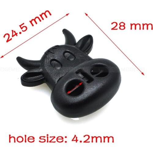 100pcs/pack Plastic Cord Lock Stopper Ox Cow Head Style Toggle Clip For Paracord/Necklace Hole Size 4.7mm Black #C0011-B1