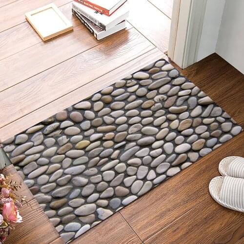 3D Pebble Stone Print Door Mats Kitchen Floor Bath Entryway Rug Mat Absorbent Indoor Bathroom Rubber Non Slip