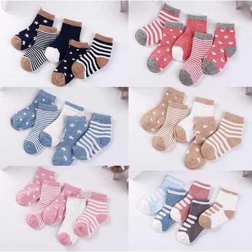 5 Pairs/lot 0 to 6 Years Kids Soft Cotton Socks Boy Girl Baby Cute Cartoon Warm Stripe Dots Fashion School Socks Autumn Winter