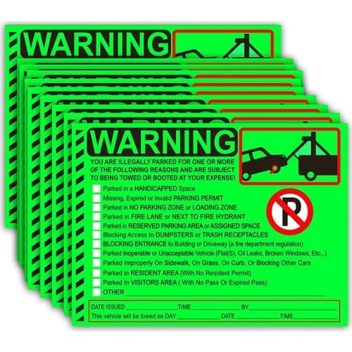 Wootile50pcs car violates no parking sticker warning prohibits permission area violation warning notice vehicle illegal parking
