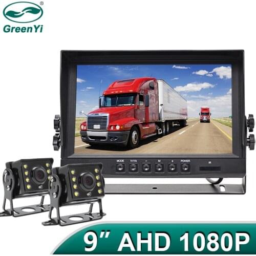 FHD 1920x1080P 9 Inch IPS Screen Truck Bus Vehicle DVR Recorder Parking Monitor With 2 Channels Front Rear Side AHD Car Camera
