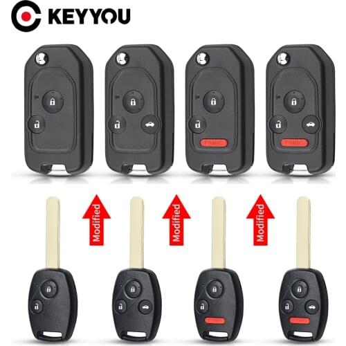KEYYOU 2/3/4 Buttons Car Key For Honda Accord Civic 2006-2011 CRV 2018 Pilot Fit With Rubber Pad Durable Modified Shell Case