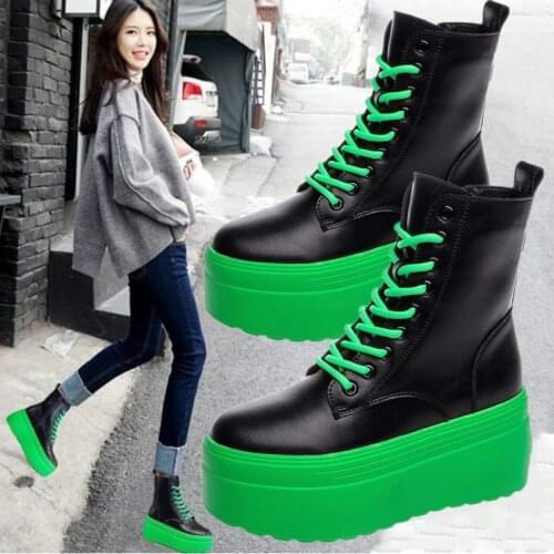 Military Oxfords Creepers Women' Leather Round Toe Ankle Boots Lace Up High Heel Platform Shoes Goth Goth 34 35 36 37 38 39