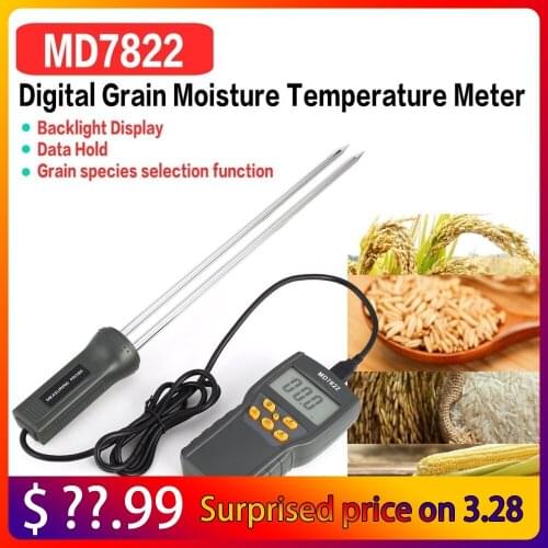 MD7822 Digital Grain Moisture Meter Analyzer Temperature Thermometer Humidity Hygrometer water Damp Detector Tester