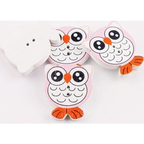 23*27mm 10pcs/Lot Owl Wooden Buttons Natural Color Pink Kids Christmas Sweater Children Scrapbooking Toys Decorations Wholesale